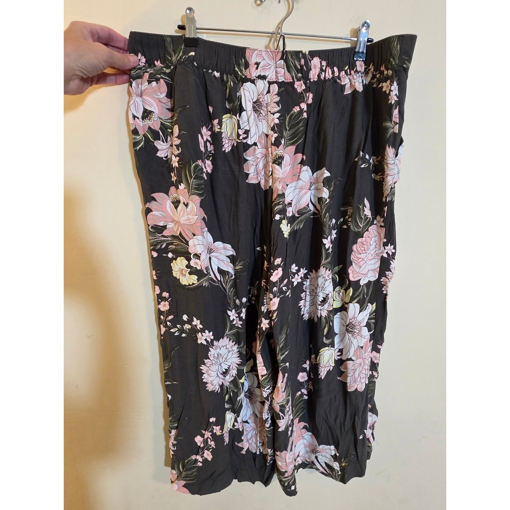 Loft Plus Floral Wide Leg Crop Pants Womens 18 Black Pink Viscose‎ pants 503271